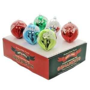 Shiny Brite Holiday Splendor Tulip Red Green Silver Flocked Ornament Set 6 3.25"